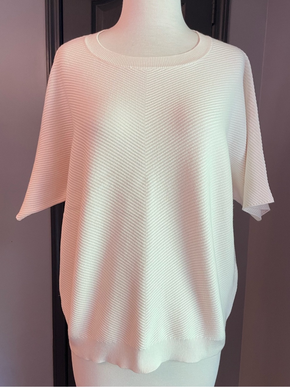 Cyrus Cream Textured Short Sleeve Knit Sweater